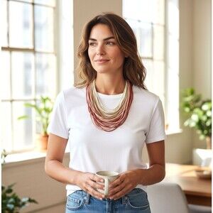 J. Jill Multi-Strand Corded Necklace Ombre Beige Pink Neutral Layered Boho NWT